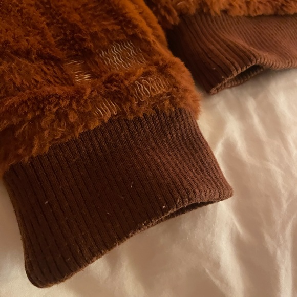 Anthropologie Rust Brown Sherpa Bomber Jacket - size Small - Picture 5 of 13